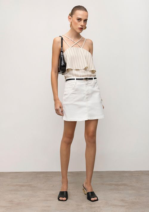 Saia Iódice Mini Reta Com Botão Off White