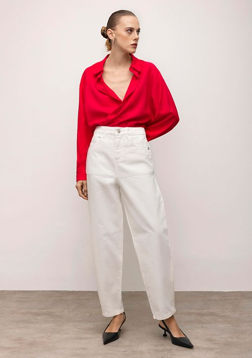 Calça Iódice Wide Cós Intermediário Prega Lateral Off White
