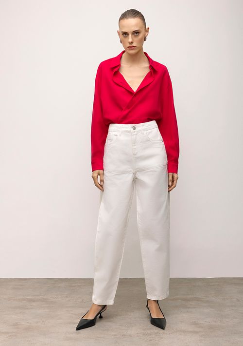 Calça Iódice Wide Cós Intermediário Prega Lateral Off White