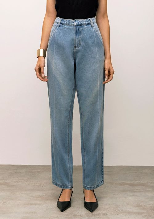 Calça Iódice Reta Cós Intermediário Com Vinco Jeans