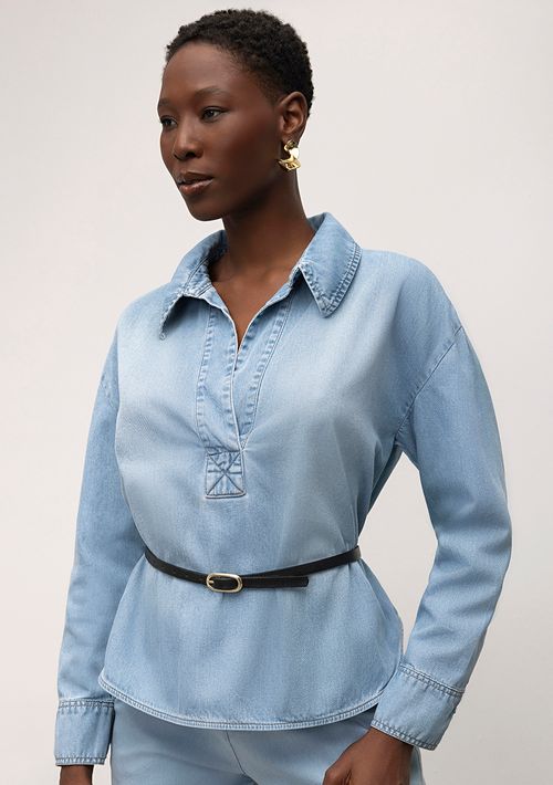 Camisa Iódice Manga Longa Abertura Frente Jeans