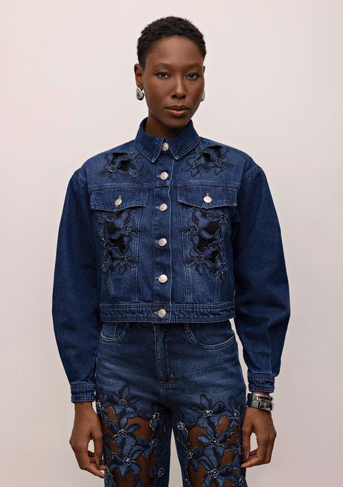 Jaqueta Iódice Trucker Bordado Industrial Jeans