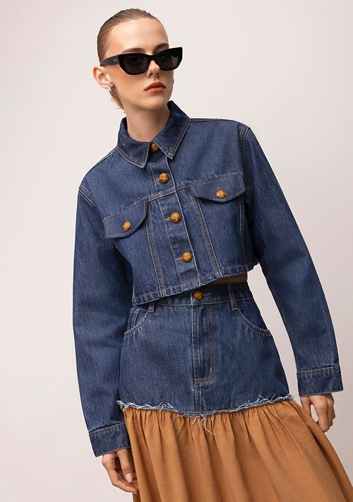 Jaqueta Iódice Reta Com Lapela Jeans
