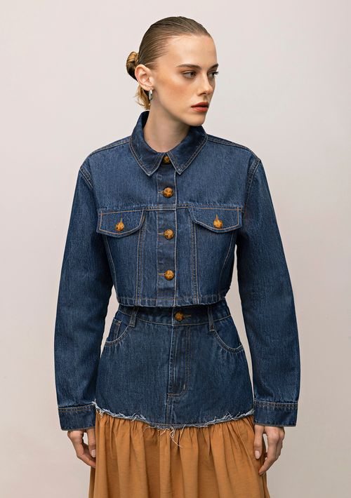 Jaqueta Iódice Reta Com Lapela Jeans
