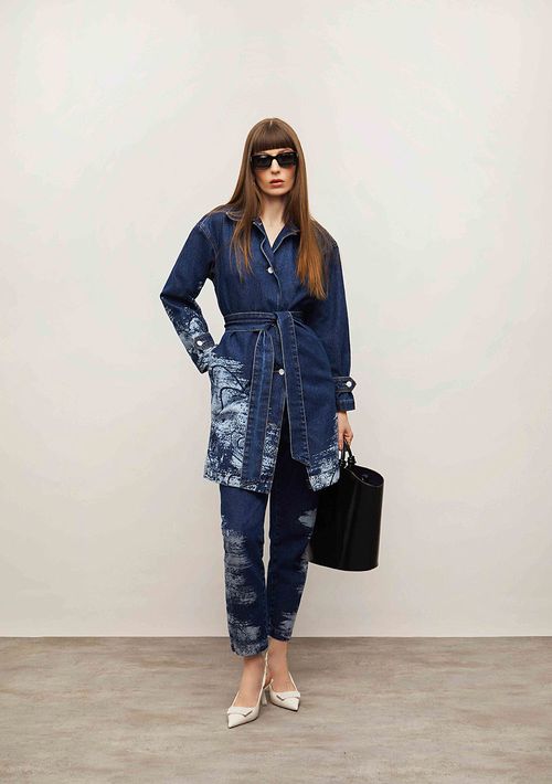 Casaco Iódice Solto Manga Longa Alongado Azul