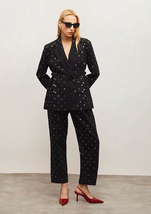 Blazer Iódice Ajustado Manga Longa Padrão Preto