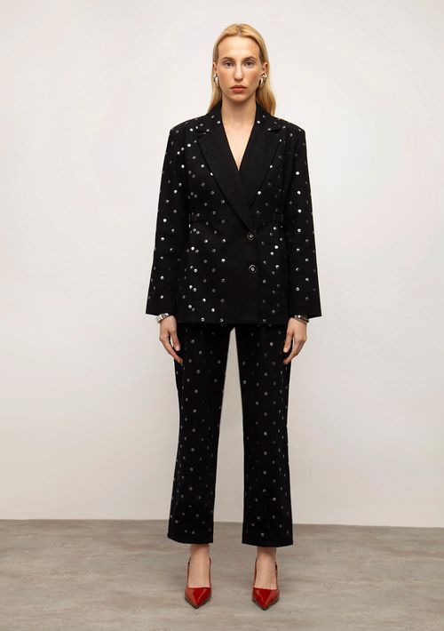 Blazer Iódice Ajustado Manga Longa Padrão Preto