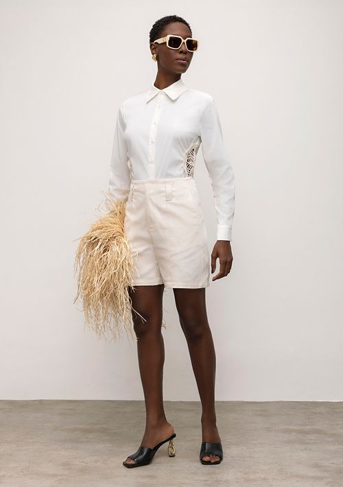 Shorts Iódice Alfaiataria Com Pregas Cru