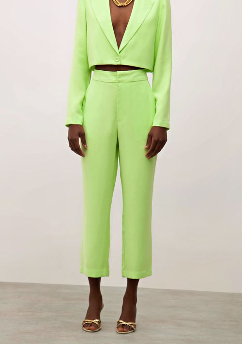 Calça Iódice Slim Cós Alto Com Bolso Verde