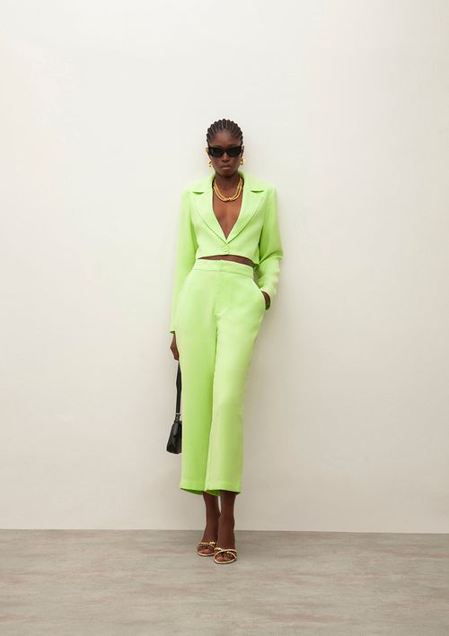 Calça Iódice Slim Cós Alto Com Bolso Verde
