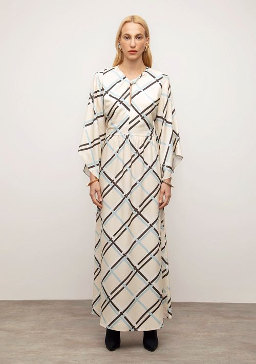 Vestido Iódice Solto Decote V Manga Longa Longo Off White