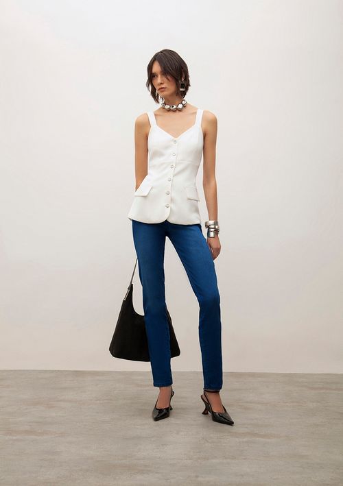 Calça Iódice Skinny Cós Intermediário Com Pence Azul