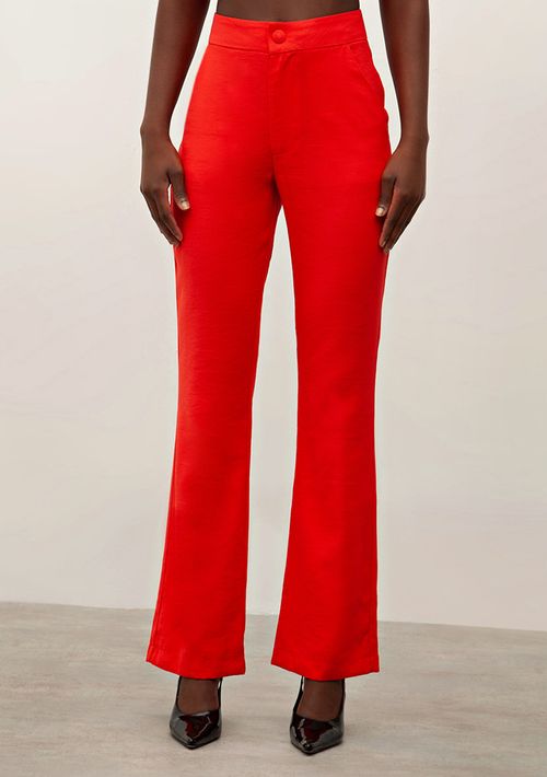Calça Iódice Boot Cut Cós Alto Com Bolso Vermelho