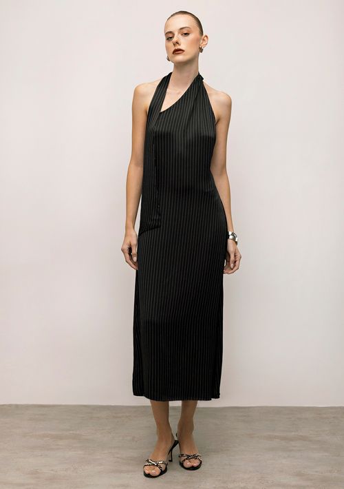 Vestido Iódice Midi Decote Assimétrico Com Faixa Preto