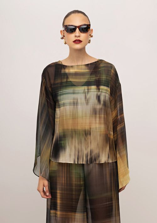 Blusa Iódice Solta Um Ombro Só Manga Longa Padrão Verde