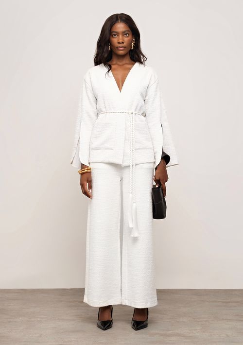 Casaco Iódice Solto Manga Longa Padrão Off White