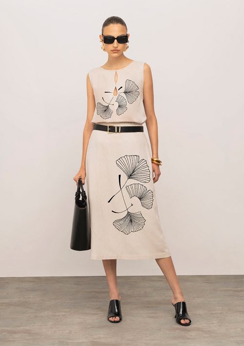 Blusa Iódice Solta Decote V Sem Alça Padrão Bege