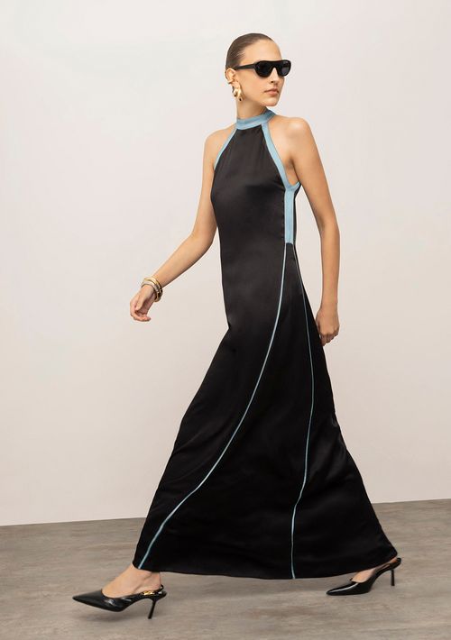 Vestido Iódice Solto Cava Francesa Sem Manga Longo Azul
