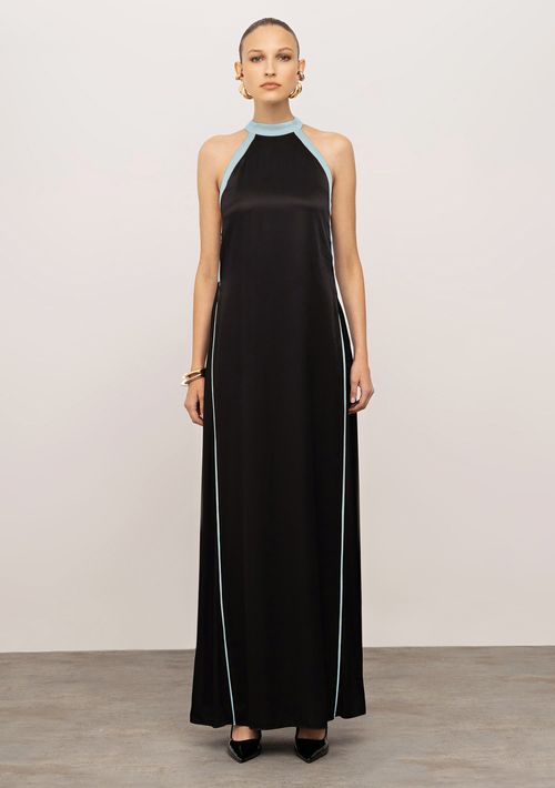Vestido Iódice Solto Cava Francesa Sem Manga Longo Azul