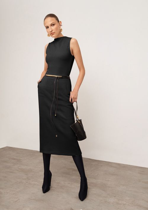 Saia Iódice Reta Alta Midi Preto
