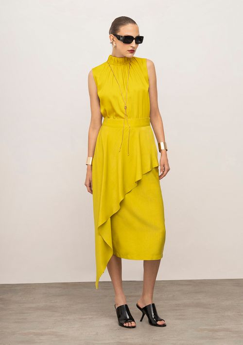 Saia Iódice Lápis Alta Midi Amarelo