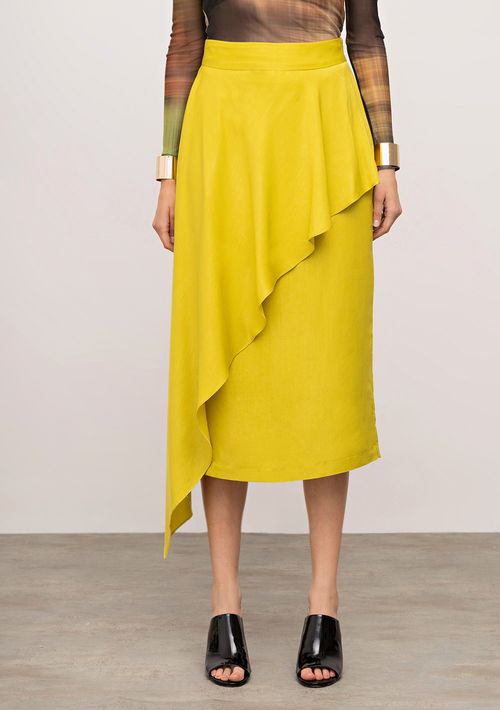 Saia Iódice Lápis Alta Midi Amarelo