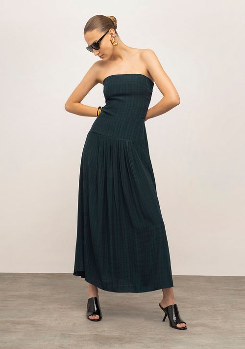 Vestido Iódice Solto Decote Reto Com Alça Longo Verde
