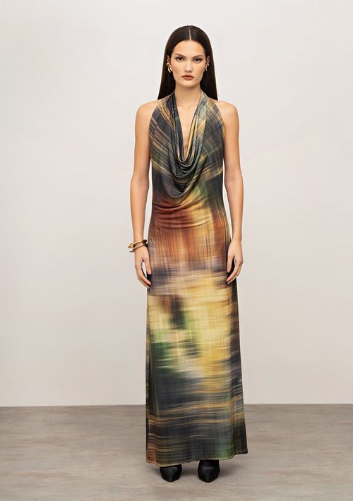Vestido Iódice Ajustado Decote V Sem Manga Longo Verde