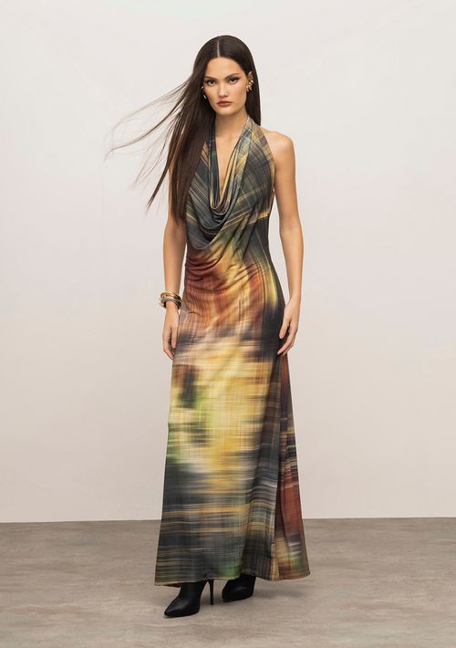 Vestido Iódice Ajustado Decote V Sem Manga Longo Verde