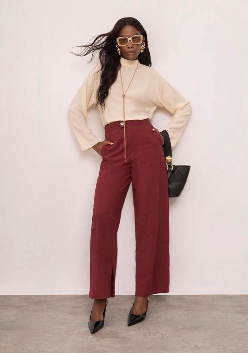 Calça Iódice Reta Alta Bordo