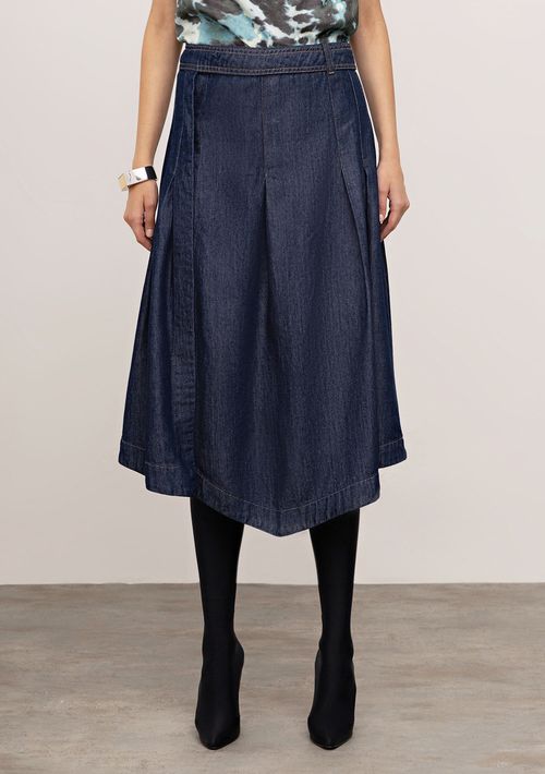 Saia Iódice Evasê Alta Midi Azul
