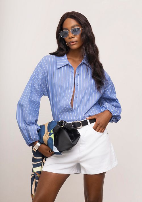 Camisa Iódice Solta Polo Manga 3 Quartos Padrão Azul