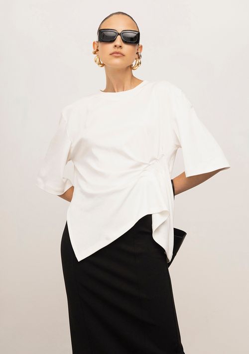 Camiseta Iódice Oversized Decote Careca Manga Curta Alongada Off White