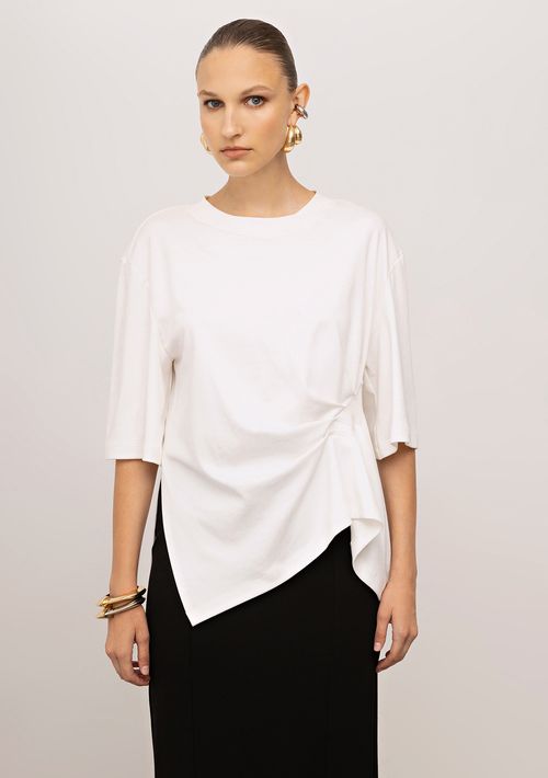 Camiseta Iódice Oversized Decote Careca Manga Curta Alongada Off White