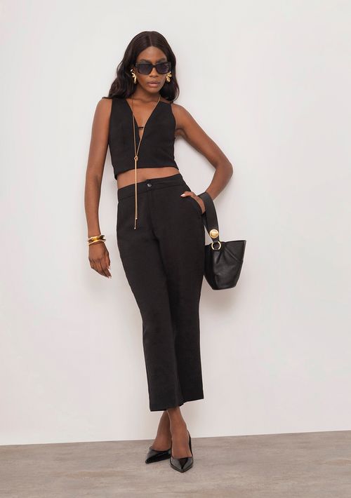 Top Iódice Decote V Alça Fina Preto