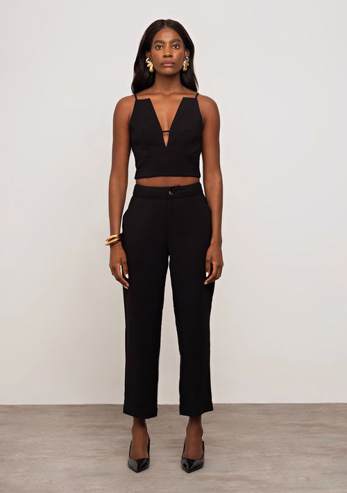 Top Iódice Decote V Alça Fina Preto