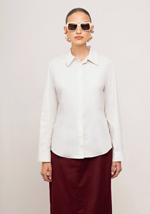 Camisa Iódice Ajustada Gola Tradicional Manga Longa Padrão Off White