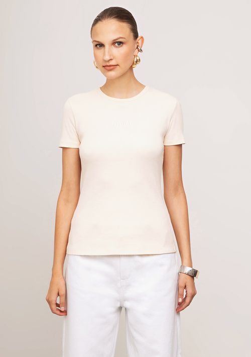 Camiseta Iódice Ajustada Decote Careca Manga Curta Padrão Bege