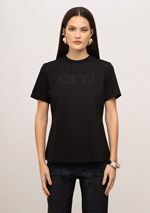 Camiseta Iódice Ajustada Decote Careca Manga Curta Padrão Preto