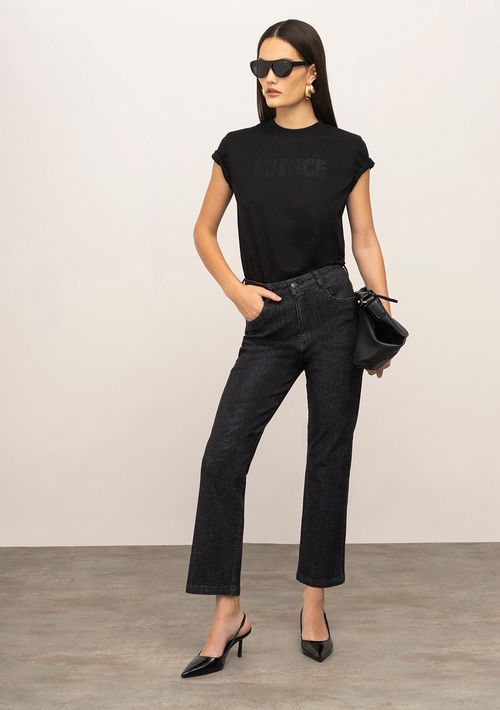 Camiseta Iódice Ajustada Decote Careca Manga Curta Padrão Preto