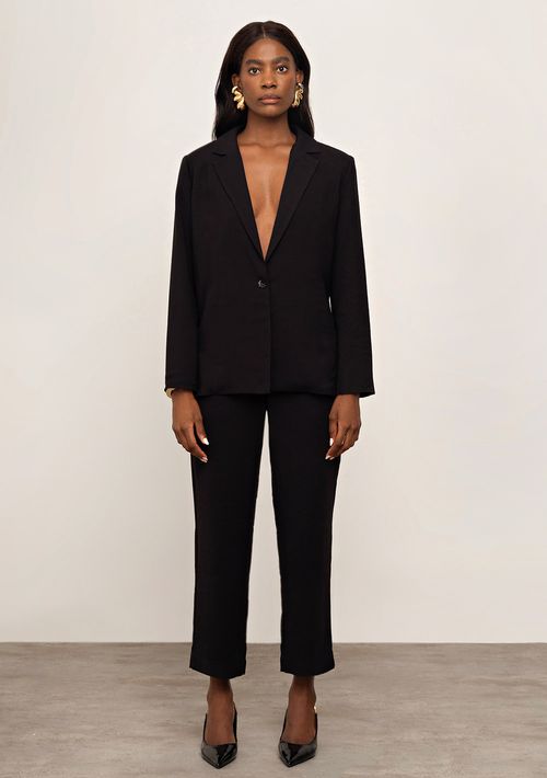 Blazer Iódice Solto Manga Longa Padrão Preto