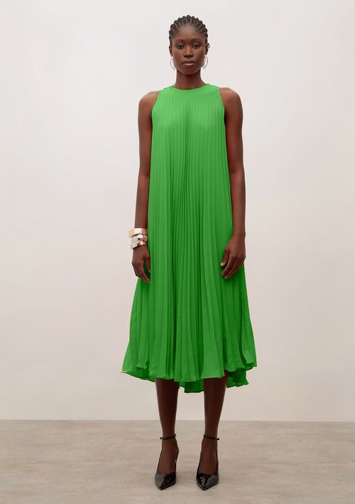 Vestido Iódice Midi Decote Redondo Plissado Verde