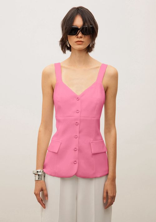 Colete Iódice Ajustado Detalhe Botão Rosa