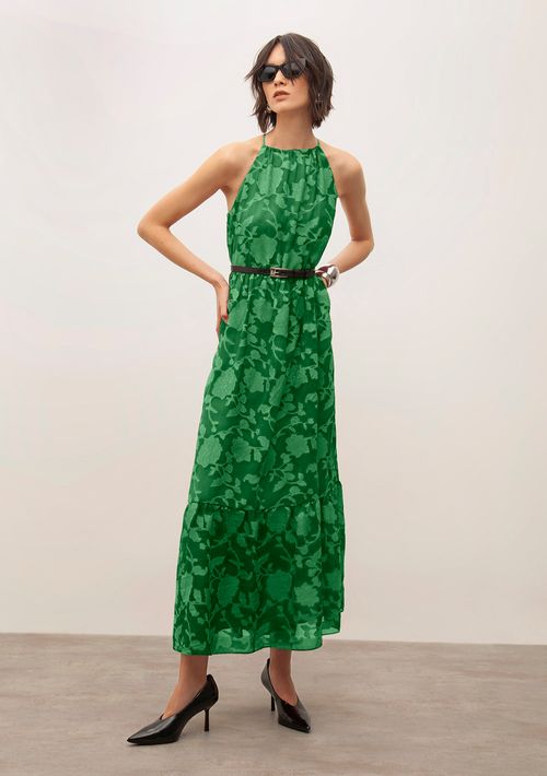 Vestido Iódice Longo Cava Francesa Com Franzido Verde