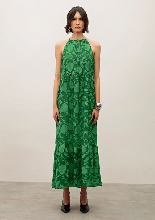 Vestido Iódice Longo Cava Francesa Com Franzido Verde