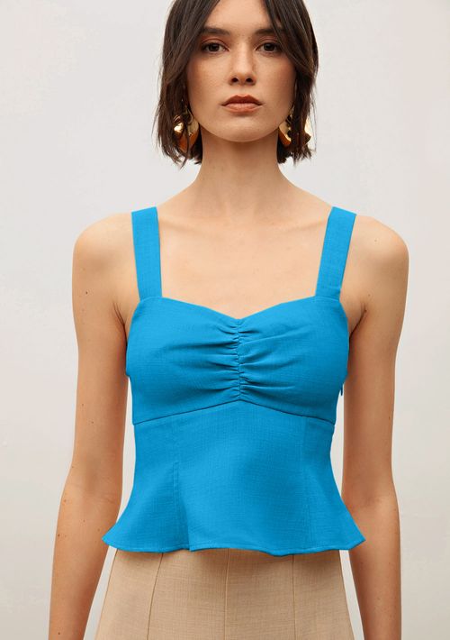Top Iódice Comfort Alça Com Franzido Azul