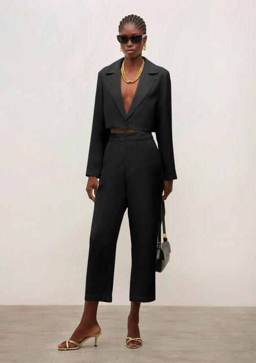 Calça Iódice Slim Cós Alto Com Bolso Preto