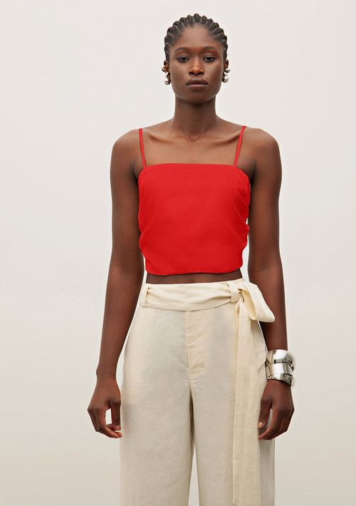 Top Iódice Justo Alça Com Franzido Vermelho