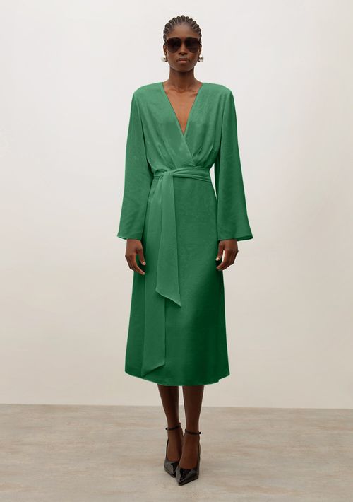 Vestido Iódice Midi Decote Transpassado Detalhe Manga Verde