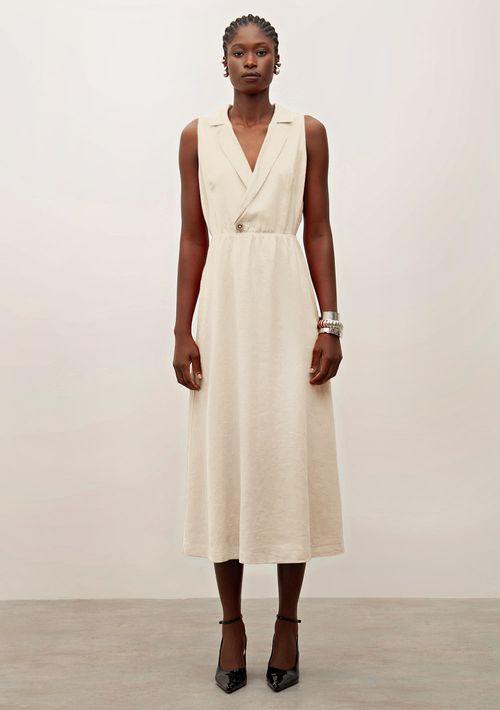 Vestido Iódice Solto Decote V Sem Manga Midi Cru